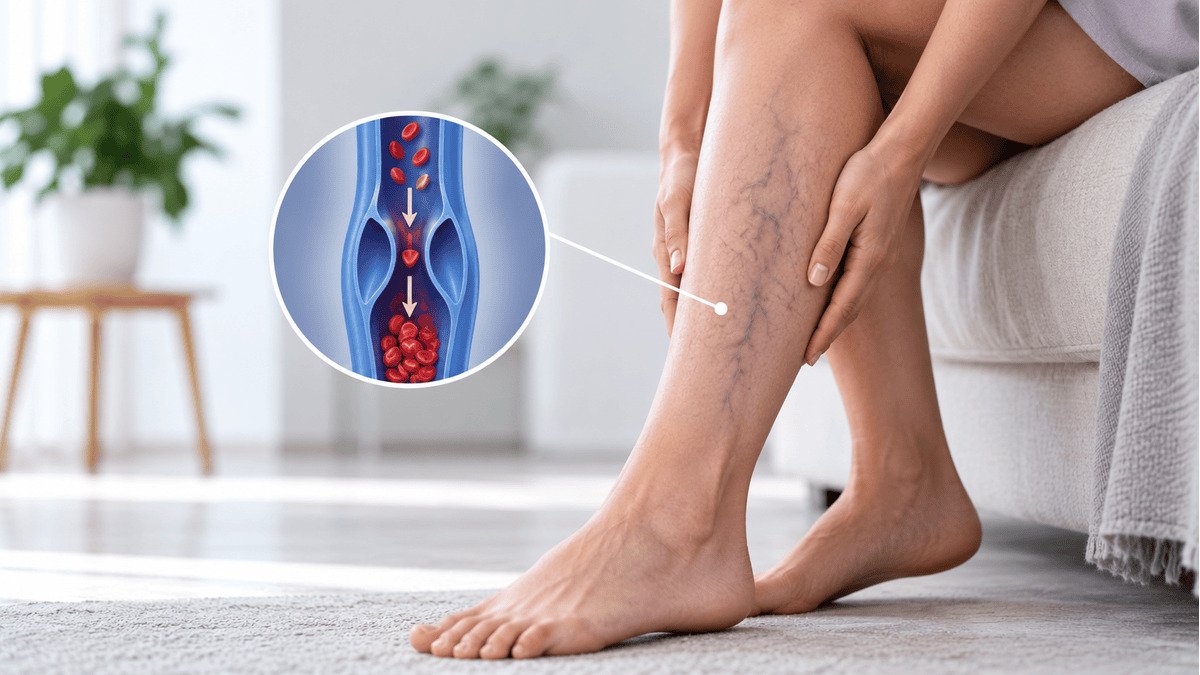 Chronic venous insufficiency showing faulty vein valves and blood pooling in the leg