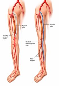 Leg artery bypass surgery for blocked arteries