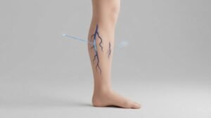 Varicose veins being treated with a vein catheter