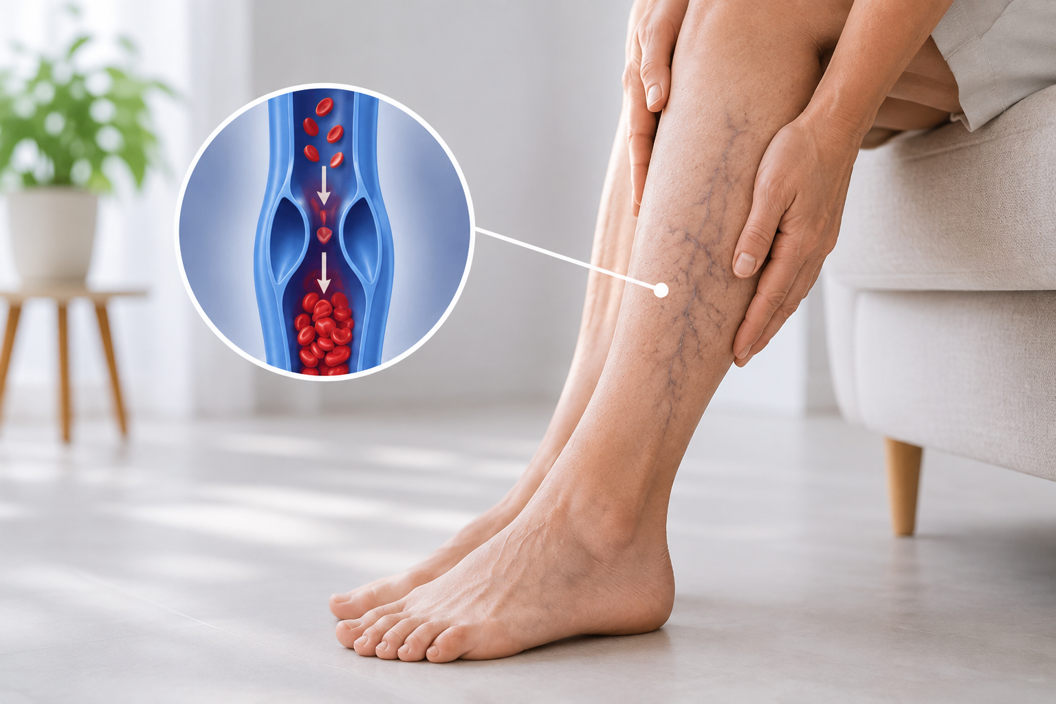 Leg veins and blood flow illustration